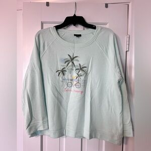 Talbots Light Mint Palm Tree Graphic Sweatshirt